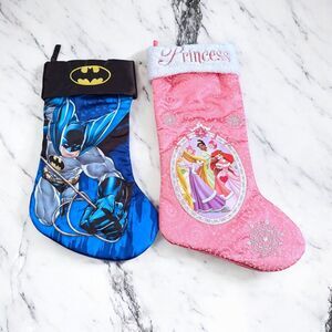 Lot Of 2 Piece Satin Princess/Batman Christmas‎ Stockings Pink/Blue